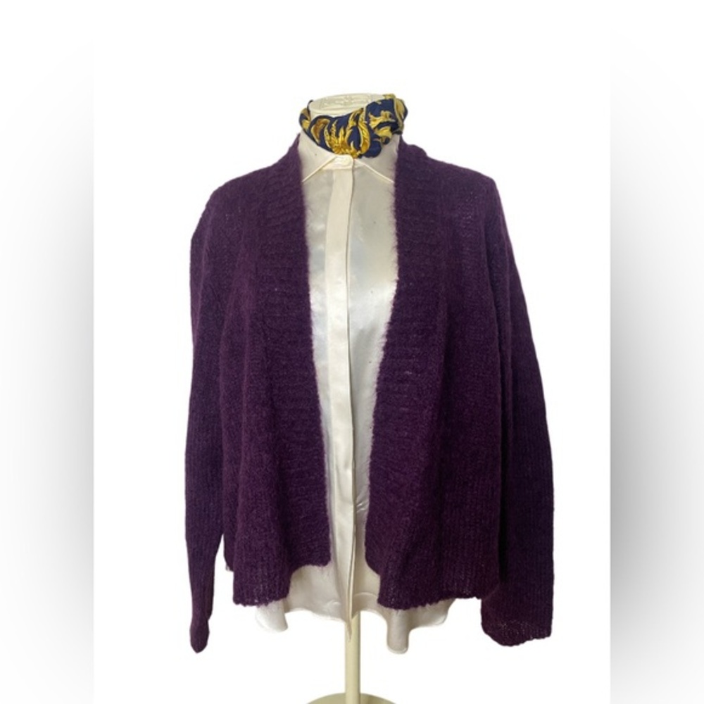Eileen Fisher Draped Open Front Mohair Wool Cardigan Sweater plum color size XL